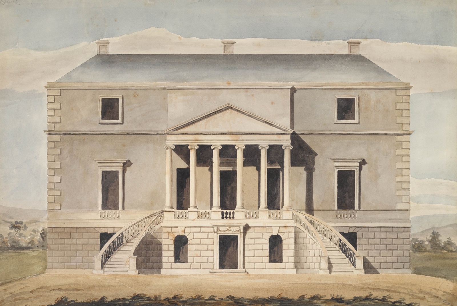 Royal Academy lecture drawing of the elevation of the portico front, Bessborough House, Roehampton Royal Academy lecture drawing of the elevation of the portico front, Bessborough House, Roehampton