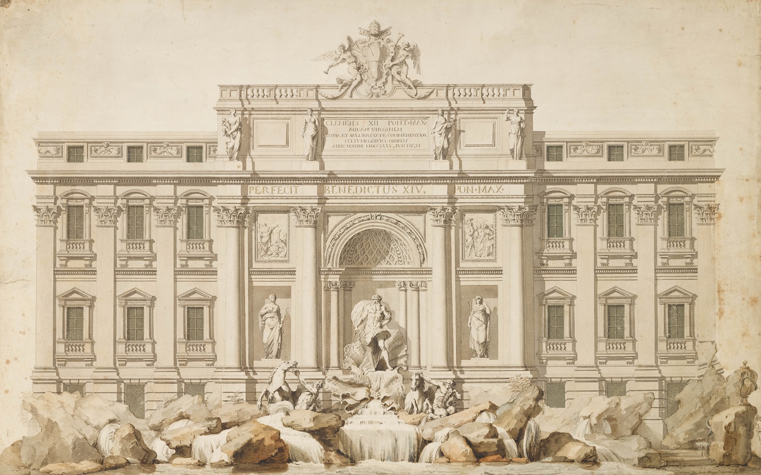 Measured drawing of the Trevi Fountain, Rome; later used by John Soane as a Royal Academy lecture drawing