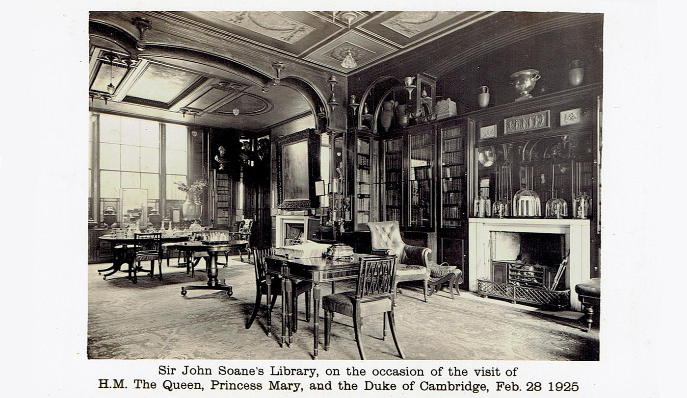The Library-Dining Room at Sir John Soane's Museum, as photographed in 1925 ahead of a royal visit.