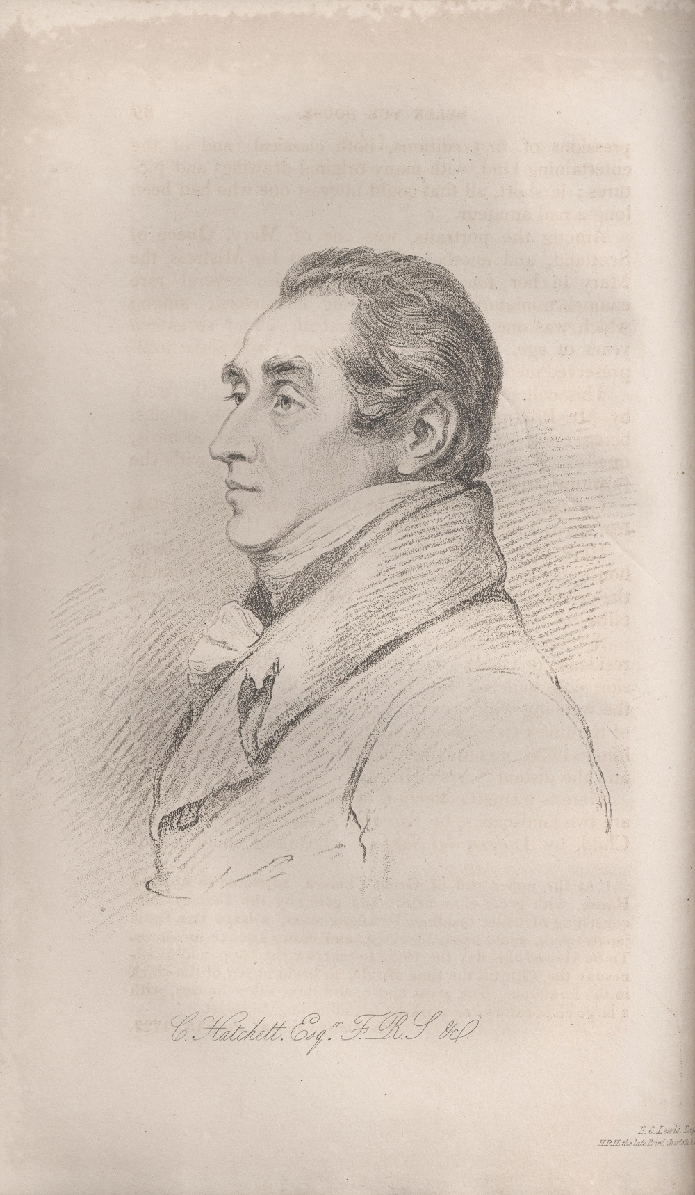 Portrait of Charles Hatchett engraved by F.C. Lewis after a painting by Thomas Phillips