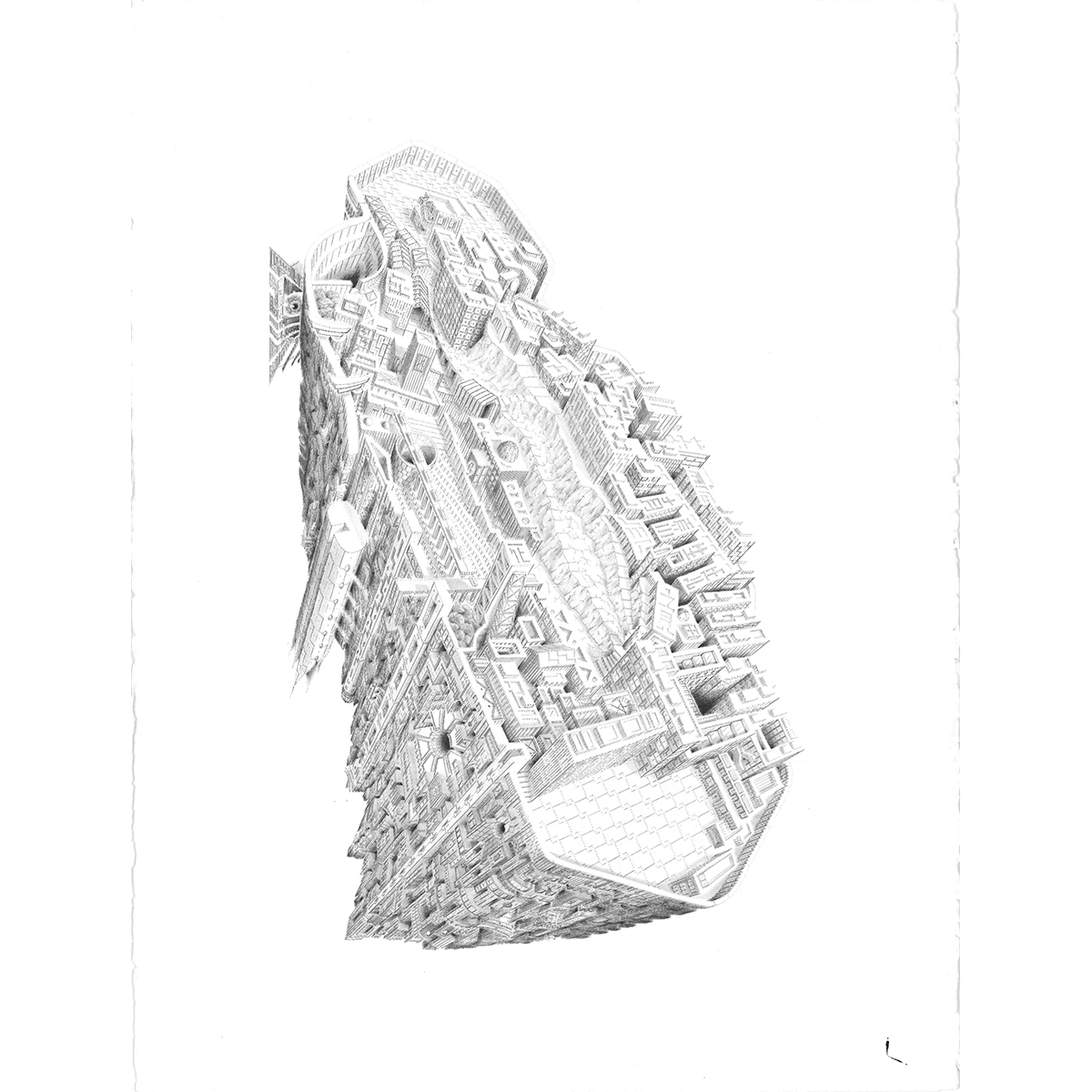 A drawing of a floating architectural construction