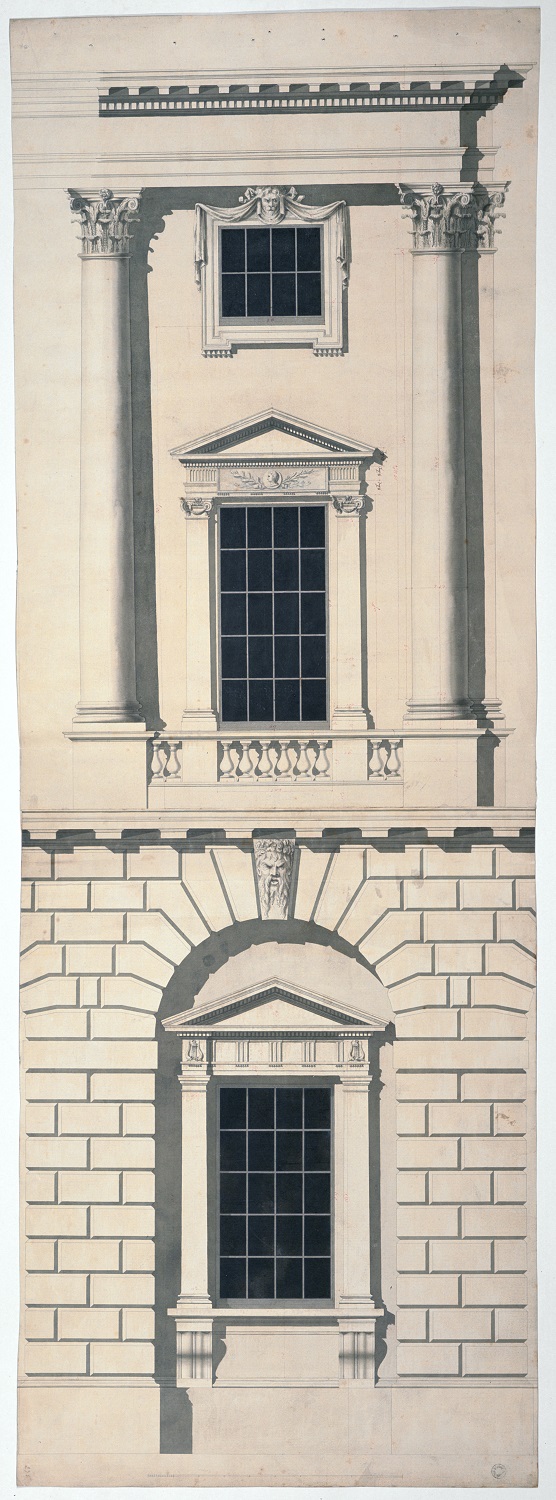 Detail of one bay of the Strand front, Somerset House, London