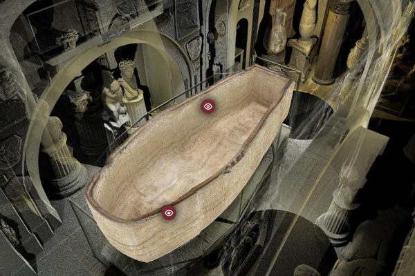 Screenshot of Explore Soane showing a 3d scan of the sarcophagus and its surroundings