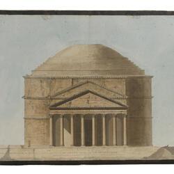 Elevation of the Pantheon, Rome, a domed Roman building with columns on the front