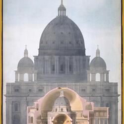 Drawing of three domed buildings superimposed one on the other