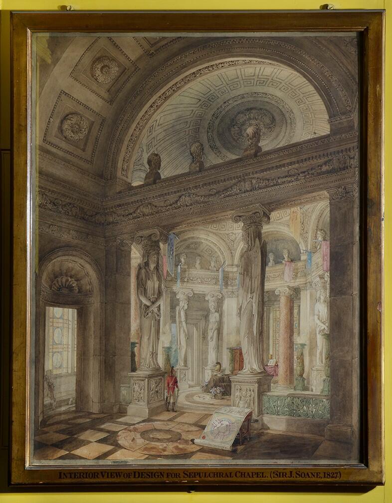 A watercolour of the interior of a proposed sepulchral chapel designed by Soane for the Duke of York.