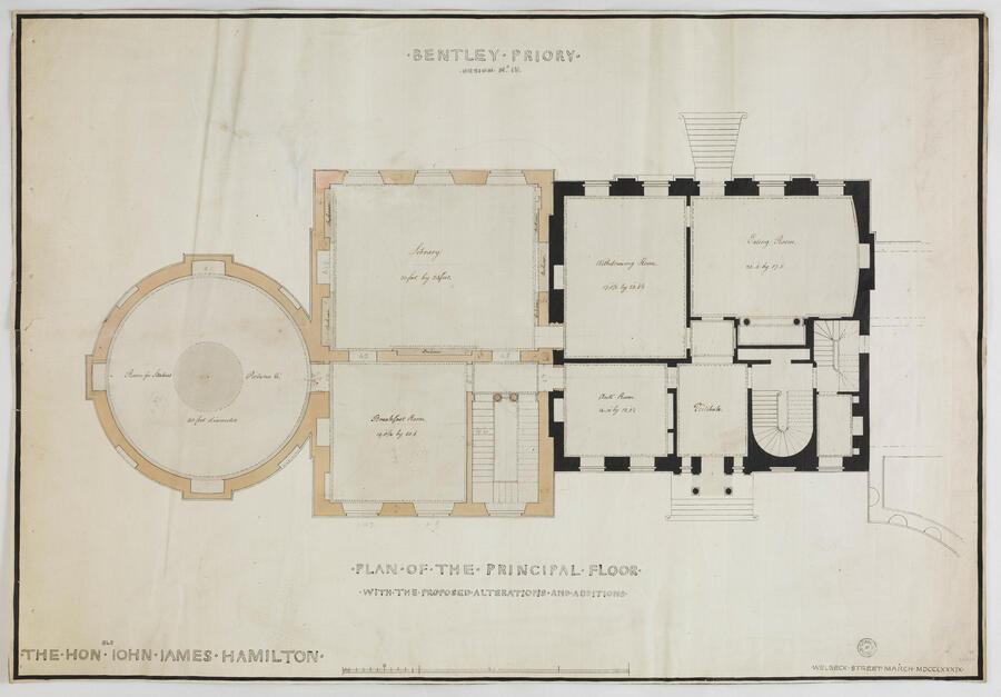 Architectural plans (hand drawn) of Bentley Priory