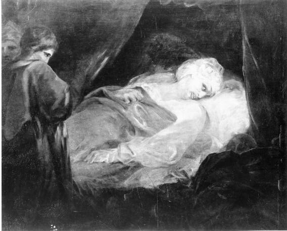 Black and white photo of Joshua Reynolds, Death of Cardinal Beaufort, an oil painting