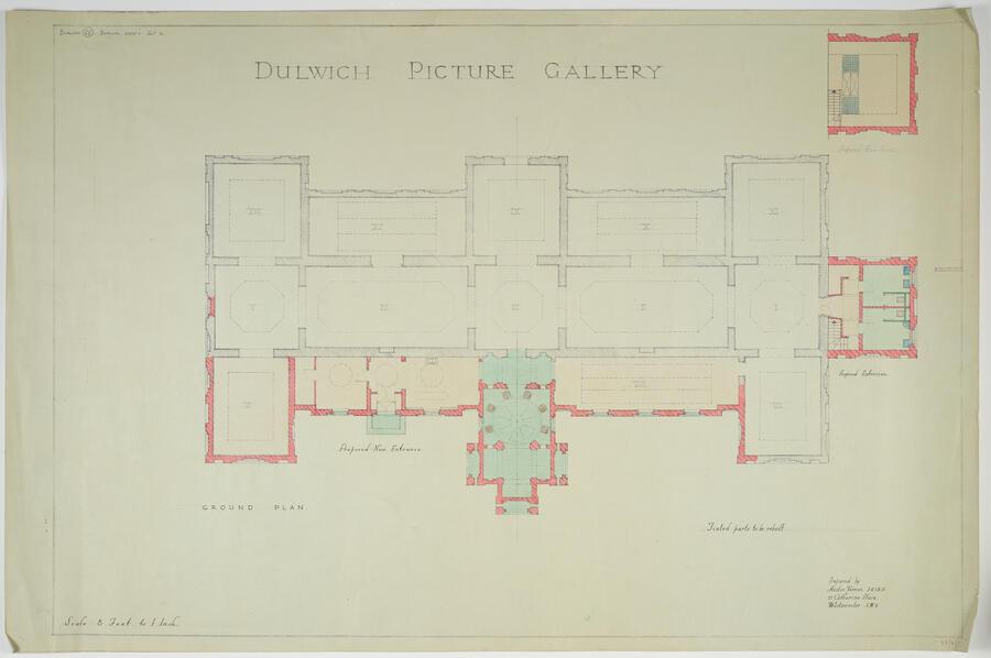 Architectural drawing of a design for Dulwich Picture Gallery
