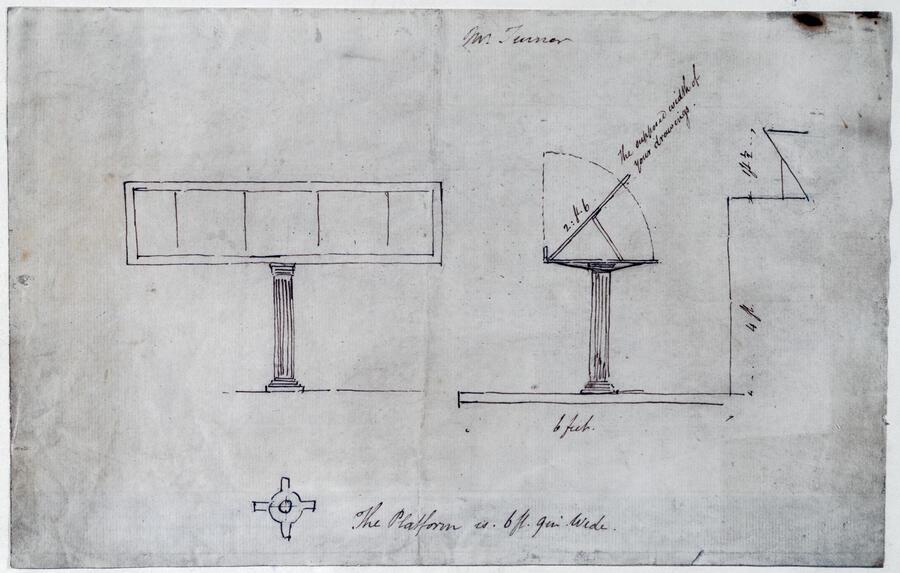 pen and ink sketch of a display stand