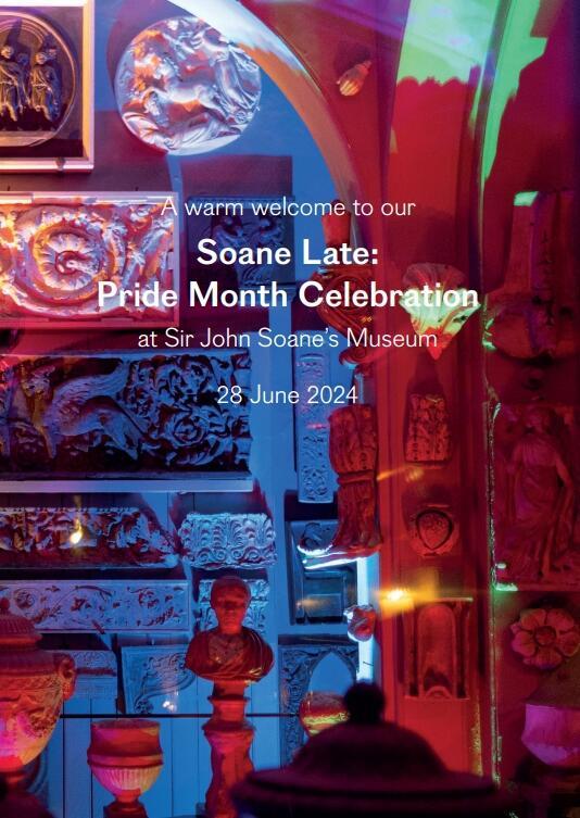 A photo of the Soane's dome area illuminated by saturated blue and red lights. The event's title printed in white at the top centre of the poster.