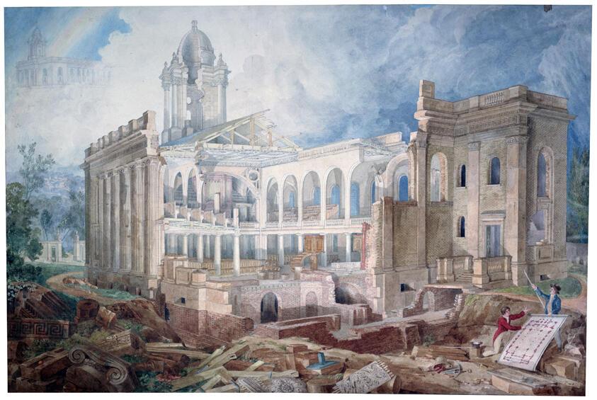 Cutaway perspective of the interior of Holy Trinity Church Marylebone in the process of being built