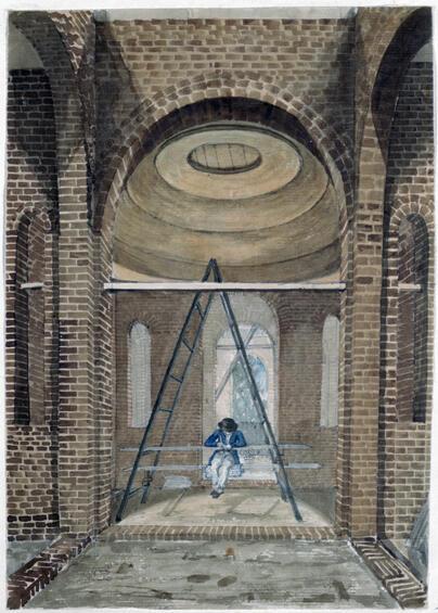 Pupil sketching in the unfinished Mausoleum at Dulwich