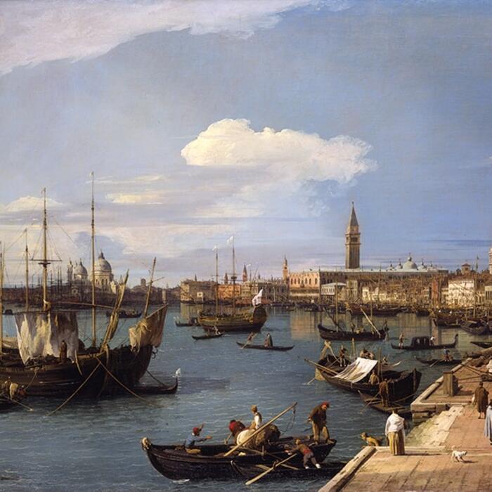 A painting by Antonio Canaletto showing a view in Venice
