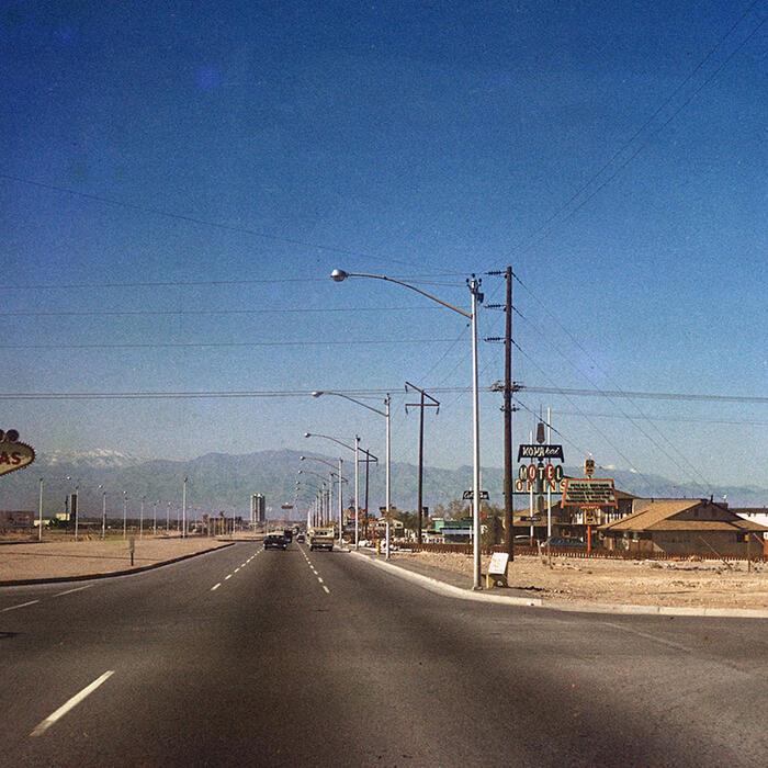 A road in Las Vegas with the Welcome to Fabulous Las Vegas sign