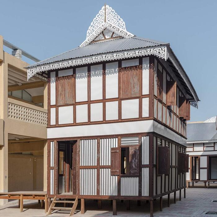 A modular home, designed in a traditional Bangladeshi style, capable of being moved to avoid flood waters.
