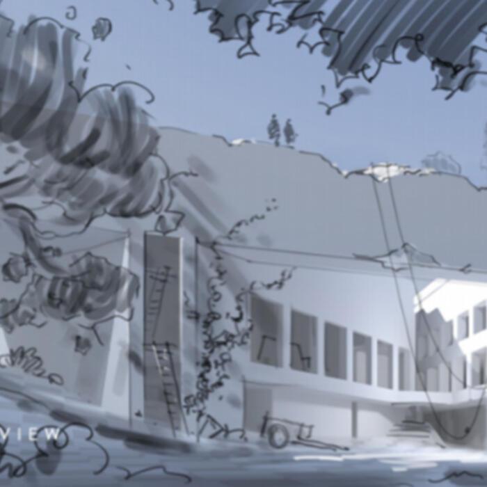 A digital sketch of a building design