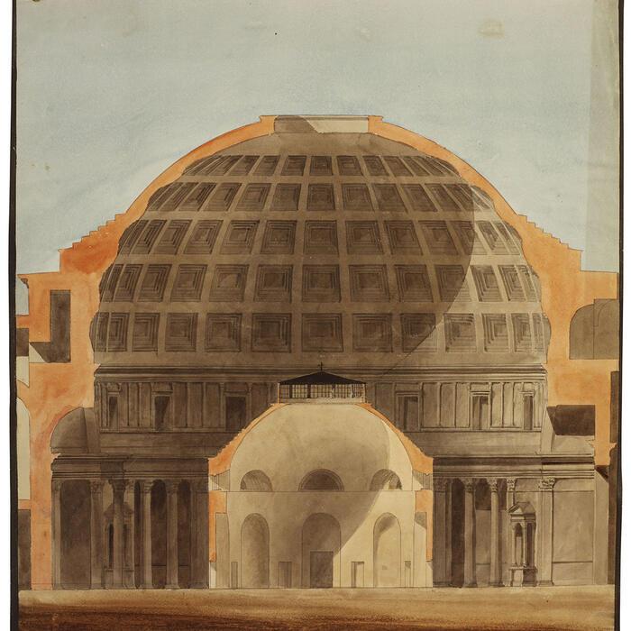 Drawing comparing a section of the Pantheon to a section of the Rotunda at the Bank of England