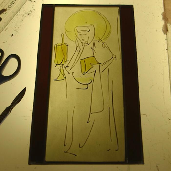A recreated panel of the panel of st clare, created using the watercolour from the Soane inventory