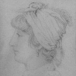 A surviving sketch of Eliza Soane, in profile while wearing a wrap around her hair.