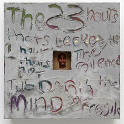 Alvaro Barrington DMX 2 Years in a Box, 2022, 2022 c-print on cardboard in concrete and acrylic frame, several locks