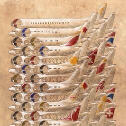 Drawing of a town made from airplanes