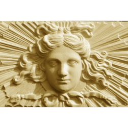  A sandy coloured sculpture which depicts the head of a youthful looking person, presumed to be an impression of Apollo.