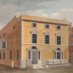 Royal Academy lecture drawing of the exterior perspective of Gower House, Whitehall