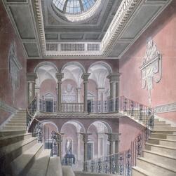 Royal Academy lecture drawing of the perspective of the main staircase at Gower House, Whitehall