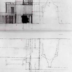 A hand-drawn drawing of buildings