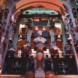 A view of the Dome area, illuminated, looking up towards the bust of Soane.