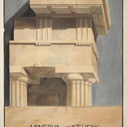 Royal Academy lecture drawing showing a detail in perspective of the Greek Doric capital and entablature from the Parthenon