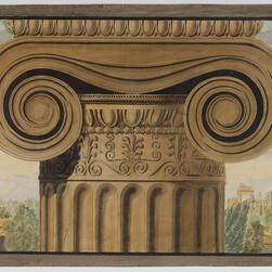 Royal Academy lecture drawing showing a detail in perspective of the Ionic capital from the Erechtheion