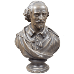 Bronze/brown coloured Bust of William Shakespeare, after his monument in Westminster Abbey