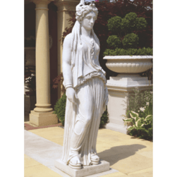 A white stone sculpture of a women - known as a Caryatid. 