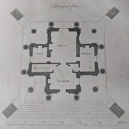 The plan takes the form of a Greek Cross, surrounded by 12 Doric columns.