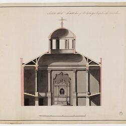 Finished drawing for the section of a chapel intended to be built in the north-west corner of the Adelphi complex for Augustus Toplady