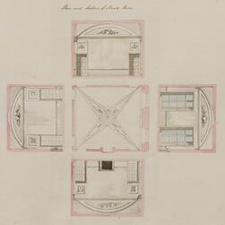 An architectural drawing comprised of four section drawings of each wall around a central diagram of the ceiling