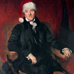 The famous Lawerence portrait of John Soane with the addition of a festive Christmas hat