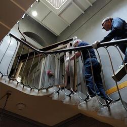 Moving the frame of Sir John Soane's portrait