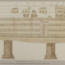 Joseph Michael Gandy, View of the left side of the sarcophagus, with hypothetical placement of fragments of the lid, Nov 18 1825.  © The Trustees of Sir John Soane’s Museum