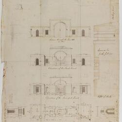 Three detailed elevations with annotations of an architectural construction